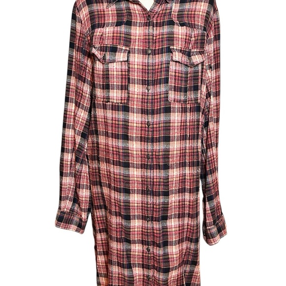 Free People Eight 8 Days A Week Plaid Shirt Dress Tunic Women’s Size L NWOT - Picture 2 of 9